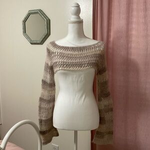 Handmade Striped Knit Off-Shoulder Sweater Shrug